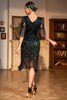 Załaduj obraz do przeglądarki galerii, Dekolt V Ciemnozielona Sukienka Lata 20 Wielki Gatsby z Frędzlami