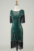 Załaduj obraz do przeglądarki galerii, Ciemnozielone Cekinowe Sukienka Lata 20 z Frędzlami