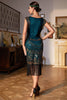 Załaduj obraz do przeglądarki galerii, Koralikowa Ciemnozielona Sukienka Lata 20 z Frędzlami