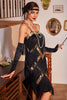 Załaduj obraz do przeglądarki galerii, Cienkich Ramiączkach Czarne Sukienka Lata 20 z Frędzlami