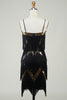 Załaduj obraz do przeglądarki galerii, Czarne Cienkich Ramiączkach Cekinowe Sukienka Lata 20 z Frędzlami