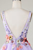 Załaduj obraz do przeglądarki galerii, Dekolt V Fioletowe Sukienki Koktajlowe z Kwiatami 3D