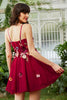 Załaduj obraz do przeglądarki galerii, Burgundia Cienkich Ramiączkach Sukienki Na Impreze z Kwiatami 3D