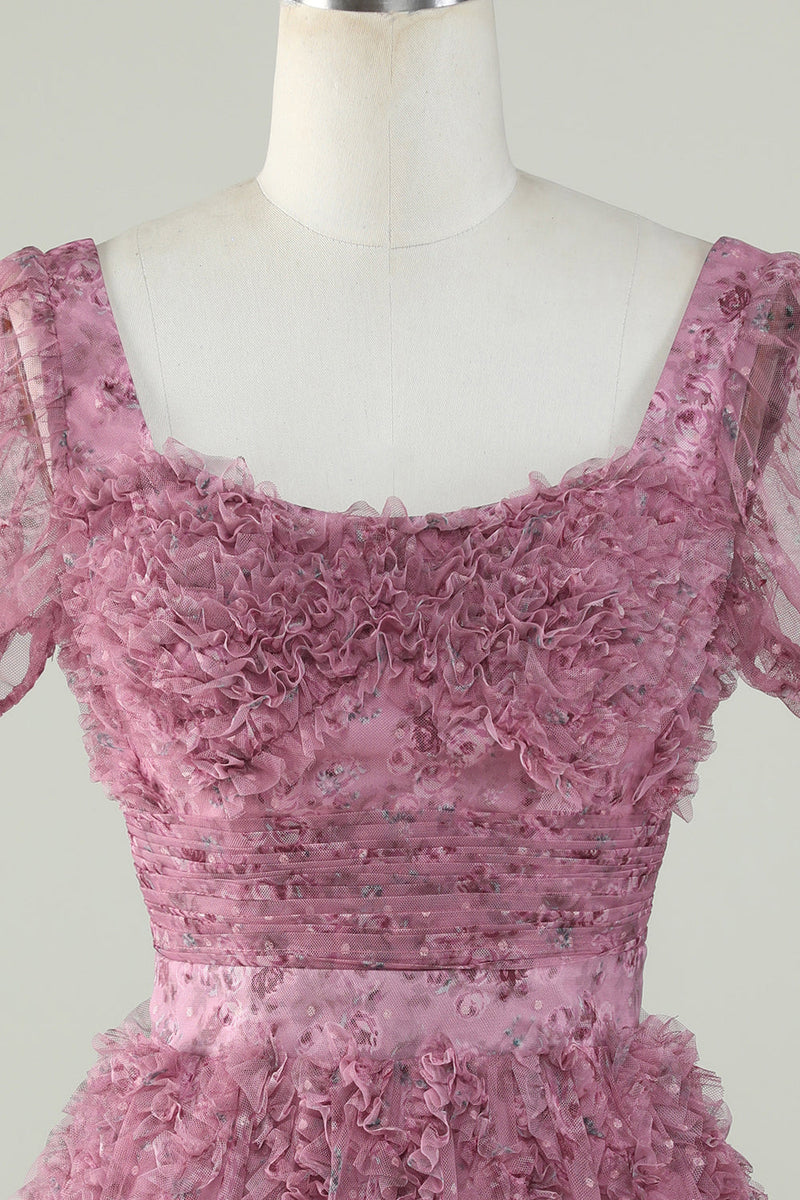 Załaduj obraz do przeglądarki galerii, Różowa Sukienki Na Impreze z Krótki Rękaw
