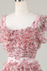 Załaduj obraz do przeglądarki galerii, Cute A Line Floral Ivory Red Flower Homecoming Dress z marszczeniami