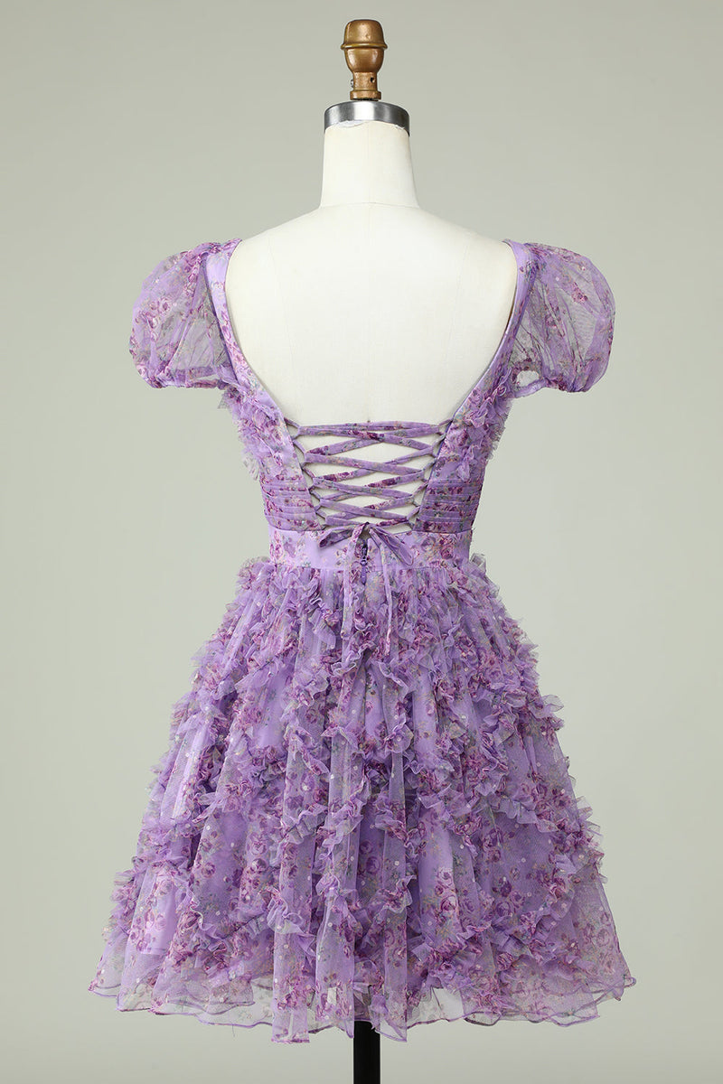 Załaduj obraz do przeglądarki galerii, Tiulowe Fioletowe Sukienki Na Impreze z Marszczeniami