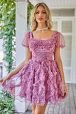 Cute A Line Floral Ivory Red Flower Homecoming Dress z marszczeniami