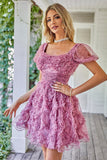 Cute A Line Floral Ivory Red Flower Homecoming Dress z marszczeniami