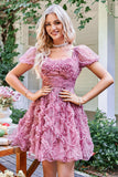 Cute A Line Floral Ivory Red Flower Homecoming Dress z marszczeniami