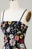 Załaduj obraz do przeglądarki galerii, Bodycon Spaghetti Straps Czarna sukienka Homecoming z kwiatami 3D