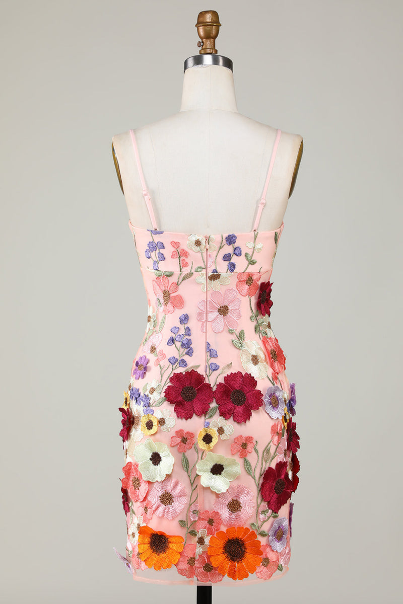 Załaduj obraz do przeglądarki galerii, Płaszcz Ramiączka Spaghetti Rumieniec Homecoming Sukienka z kwiatami 3D