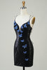 Załaduj obraz do przeglądarki galerii, Czarny brokatowy obcisły Homecoming Sukienka z cekinami Motyle