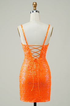 Brokat pomarańczowy obcisły Homecoming Dress z koralikami