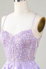 Załaduj obraz do przeglądarki galerii, Fioletowy Satynowa Krótkie Sukienki Koktajlowe Z Koronką Bez Pleców