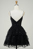 Załaduj obraz do przeglądarki galerii, Wspaniałe paski spaghetti z linii Czarny błyszczący gorset Homecoming Dress