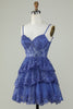 Załaduj obraz do przeglądarki galerii, Śliczne paski spaghetti z linii ciemnoniebieski błyszczący gorset Homecoming Dress
