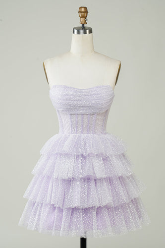 Błyszczący fioletowy gorset warstwowy słodki Homecoing Sukienka