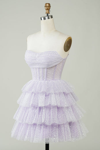 Błyszczący fioletowy gorset warstwowy słodki Homecoing Sukienka