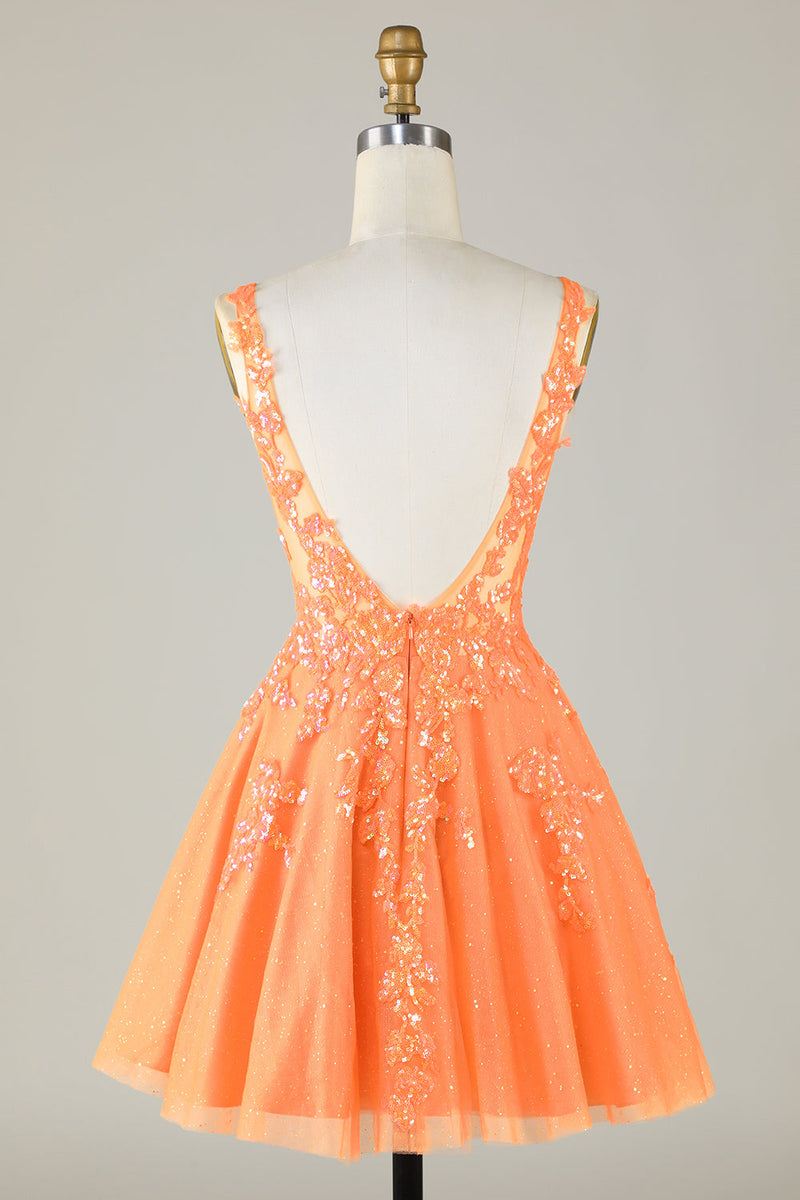 Załaduj obraz do przeglądarki galerii, Błyszcząca pomarańczowa brokatowa sukienka Homecoming z cekinami