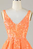 Załaduj obraz do przeglądarki galerii, Błyszcząca pomarańczowa brokatowa sukienka Homecoming z cekinami