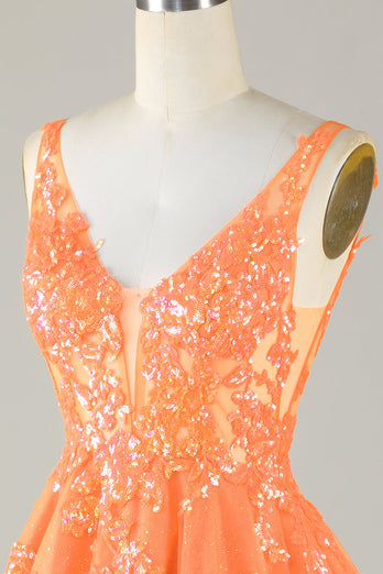 Błyszcząca pomarańczowa brokatowa sukienka Homecoming z cekinami