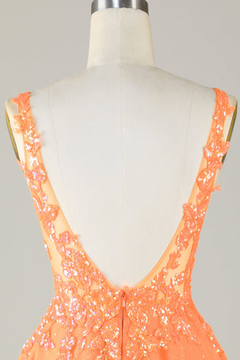 Błyszcząca pomarańczowa brokatowa sukienka Homecoming z cekinami