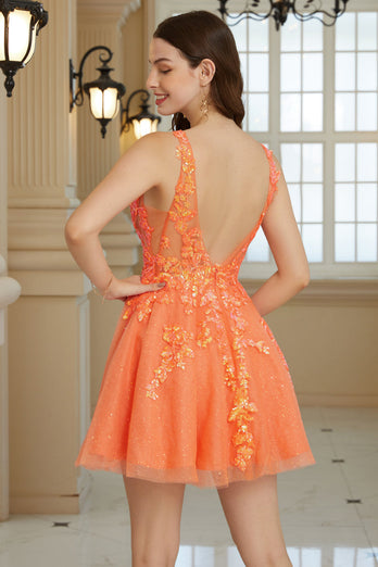 Orange A Line Glitter Homecoming Sukienka z cekinami