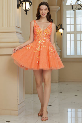 Orange A Line Glitter Homecoming Sukienka z cekinami