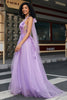 Załaduj obraz do przeglądarki galerii, Wspaniała linia A Line Halter Neck Szara fioletowa gorsetowa sukienka na studniówkę z aplikacjami