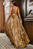 Załaduj obraz do przeglądarki galerii, Oszałamiająca Lustro Złota Długa Sukienka Na Studniówkę Z Rozcięciem