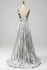 Załaduj obraz do przeglądarki galerii, Błyszcząca Srebrna Lustro Długa Sukienka Na Studniówkę z Rozcięciem