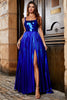 Załaduj obraz do przeglądarki galerii, Błyszcząca Długa Sukienka Na Studniówkę Królewska Niebieska Z Rozcięciem