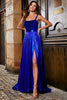 Załaduj obraz do przeglądarki galerii, Błyszcząca Długa Sukienka Na Studniówkę Królewska Niebieska Z Rozcięciem