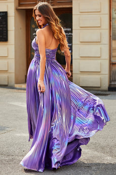 Oszałamiająca Fioletowa Długa Sukienka Na Studniówkę Z Rozcięciem