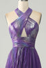 Załaduj obraz do przeglądarki galerii, Błyszcząca Fioletowa Sukienki Na Studniówke Z Wiązaniem Na Szyi