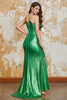 Załaduj obraz do przeglądarki galerii, Błyszcząca Syrenka Zielona Cekiny Długa Sukienka Na Studniówkę Z Rozcięciem Z Przodu
