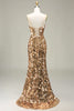 Załaduj obraz do przeglądarki galerii, Błyszcząca Złota Syrenka Cekinowa Sukienka Na Studniówkę Z Rozcięciem