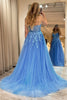 Załaduj obraz do przeglądarki galerii, Niebieska Tiulowa Długa Sukienka Na Studniówkę Z Aplikacjami