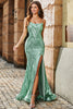 Załaduj obraz do przeglądarki galerii, Błyszcząca Zielona Długa Sukienka Syrenka Na Studniówkę z Rozcięciem