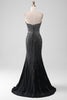 Załaduj obraz do przeglądarki galerii, Czarna Brokatowa Sukienki Na Studniówke Bez Ramiączek Z Rozcięciem