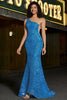 Załaduj obraz do przeglądarki galerii, Syrena Na Jedno Ramię Niebieska Długa Sukienka Na Studniówkę Z Cekinami
