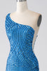Załaduj obraz do przeglądarki galerii, Niebieska Syrenka Na Jedno Ramię Cekiny Długa Sukienki Na Studniówke