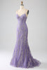 Załaduj obraz do przeglądarki galerii, Błyszcząca Liliowy Sukienka Syrena Studniówka Z Koralikami