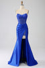 Załaduj obraz do przeglądarki galerii, Royal Blue Syrenka Gorset Bez Ramiączek Długa Sukienka Na Studniówkę Z Koralikami
