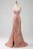 Załaduj obraz do przeglądarki galerii, Różowe Złota Gorsetowa Sukienka Syrenka Na Studniówkę Z Rozcięciem Z Cekinami