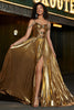 Załaduj obraz do przeglądarki galerii, Błyszcząca Złota Plisowana Sukienki Na Studniówke Z Rozcięciem