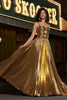 Załaduj obraz do przeglądarki galerii, Błyszcząca Złota Plisowana Sukienki Na Studniówke Z Rozcięciem
