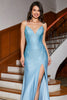 Załaduj obraz do przeglądarki galerii, Błyszcząca Niebieski Dług Sukienka Syrenka Na Studniówkę Z Rozcięciem