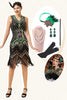 Załaduj obraz do przeglądarki galerii, Czarne Zielone Cekiny Sukienka Retro Lata 20 z Zestawem Akcesoria Lata 20