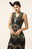Załaduj obraz do przeglądarki galerii, Czarne Zielone Cekiny Sukienka Retro Lata 20 z Zestawem Akcesoria Lata 20